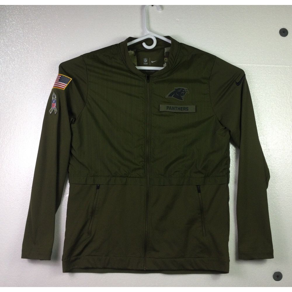 Nike NFL Carolina Panthers Military Jacket Mens Size L Green football zip up